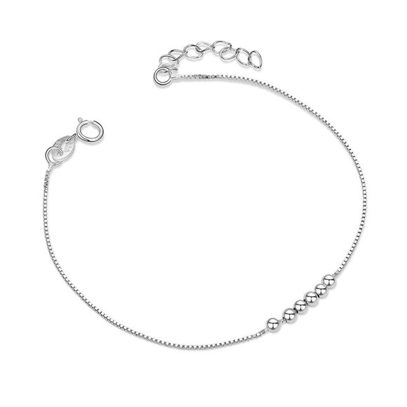 Dainty 925 Sterling Silver with Beads, beaded Chain Bracelet for Layering - Picture 4 of 6